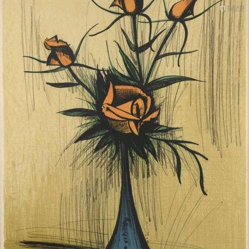 Bernard BUFFET (1928 1999) Roses dans un vase ble…