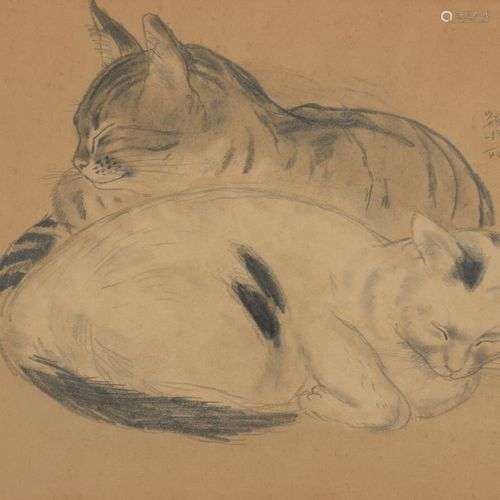 Tsugouharu FOUJITA (1886 1968) Deux chats, vers 1…