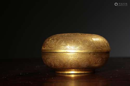 唐 铜鎏金錾刻龙纹香盒