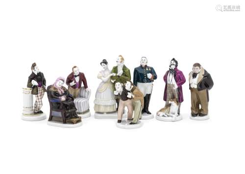 A group of eight Soviet porcelain figurines based on Nikolai...