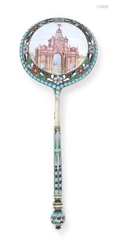 A silver-gilt and enamel pictorial spoonmarked 'PM', probabl...