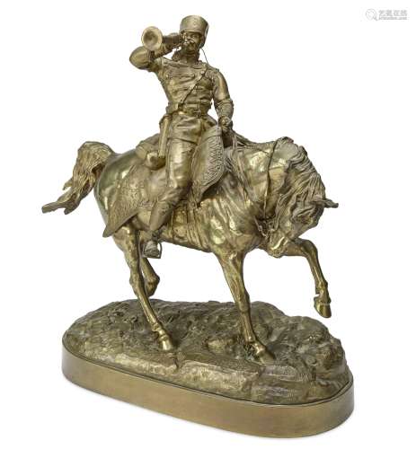 An equestrian bronze figure of 'Hussar bugler' after a model...