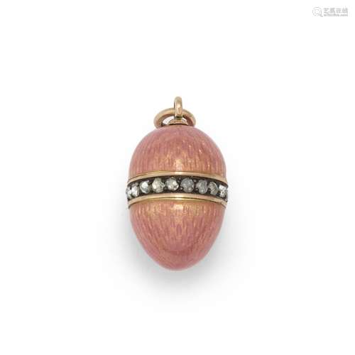 A jewelled and gold-mounted enamel miniature egg pendantFabe...