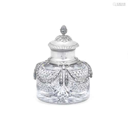 A Parcel-Gilt Silver-Mounted Cut-Glass Inkwell Fabergé,...