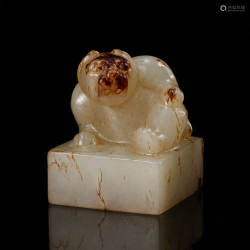 CHINESE WHITE JADE BEAST SEAL