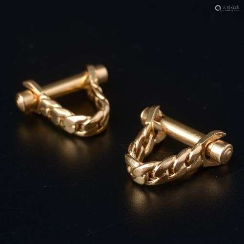 Paire de boutons de manchettes en or jaune 18k en étrier à m...