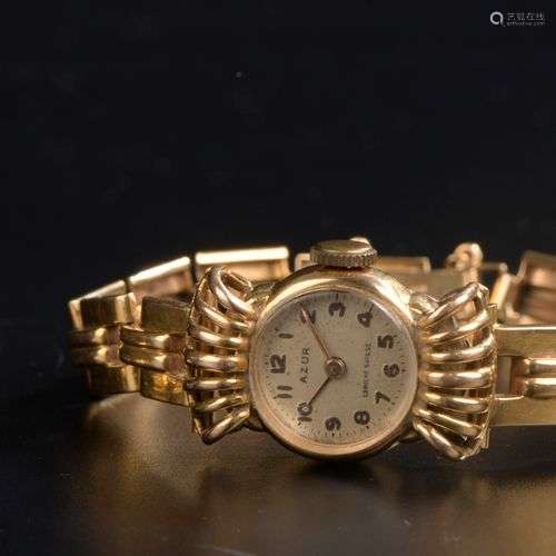 AZUR. Montre bracelet de dame en or jaune 18k, le boîtier ci...