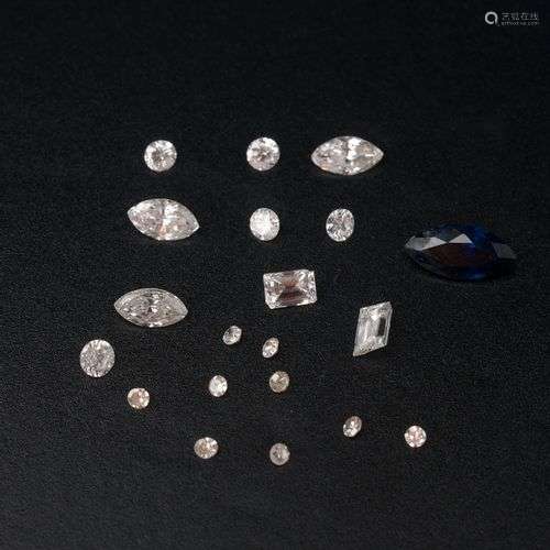 Ensemble de diamants sur papier comprenant: trois marquises ...