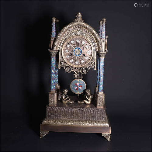 A Chinese Bronze Flower Pattern Mantel Clock