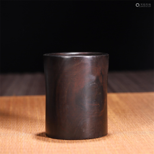 A Chinese Carved Hardwood Brush Pot