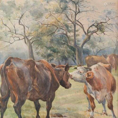 Anna PALM DE ROSA (1859-1924) Les vaches. Aquarelle signée e...