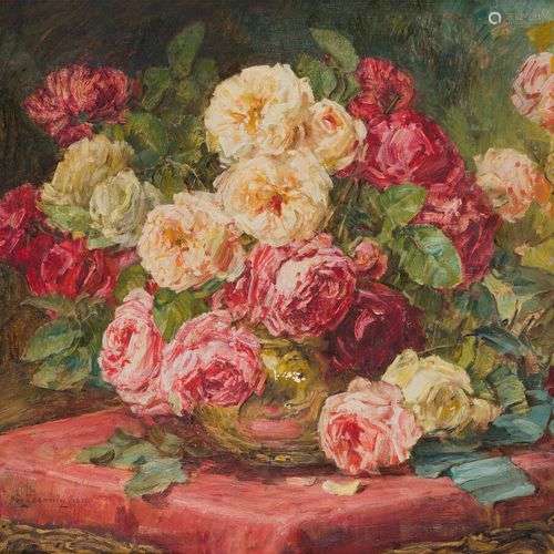 Georges JEANNIN (1841-1925) Roses dans un vase, 1913. Huile ...