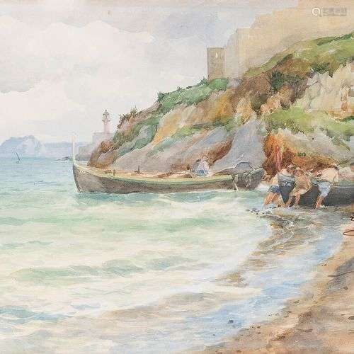 Anna PALM DE ROSA (1859-1924) La baie de Baïa. Aquarelle sig...