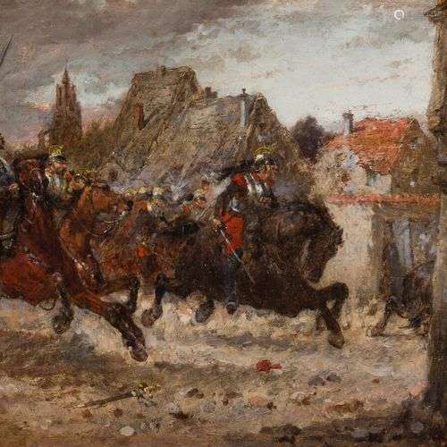 Wilfrid Constant BEAUQUESNE (1847-1913) Charge de cavalerie....