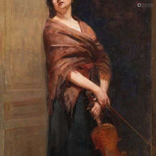 Alphonse Jules DEBAENE (XIX-XX°) La violoniste, 1902. Huile ...