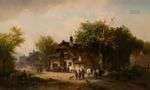 Anton DOLL (1826-1887) Village animée en hiver - Retour de l...