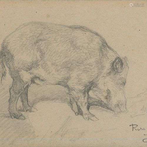 Rosa BONHEUR (1822-1899) Sanglier. Dessin au crayon, porte l...