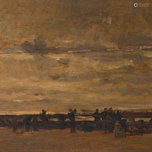 Karl DAUBIGNY (1846-1886) Pêcheuses au bord de la mer. Huile...