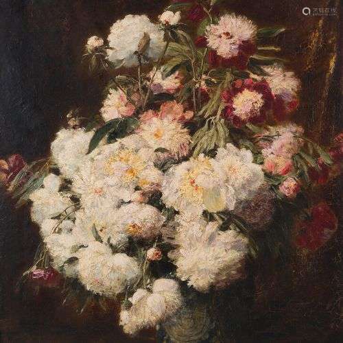 Alexis KREYDER (1839-1912) Bouquet de pivoines. Huile sur to...