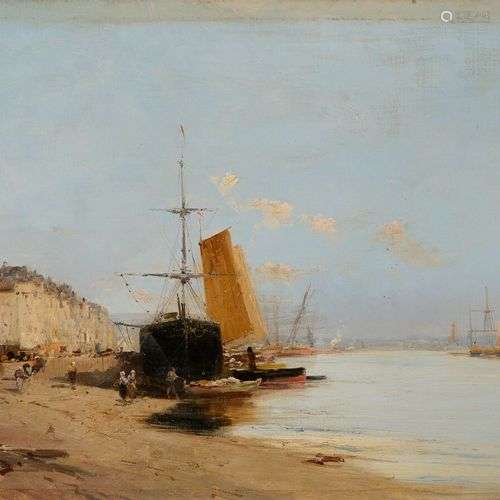 GODCHAUX (XIX-XXe) Le port de Bordeaux. Huile sur toile, sig...