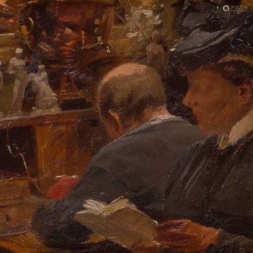 Henri PRIVAT-LIVEMONT (1861-1936) Scène d'intérieur, 1906. H...