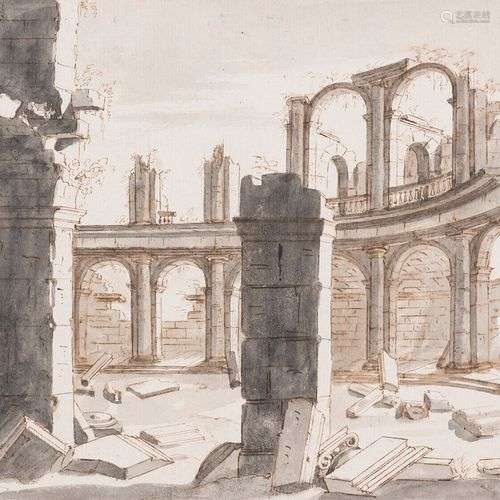 ECOLE FLAMANDE DU XVIIe SIECLE Ruines d'un amphithéâtre anti...