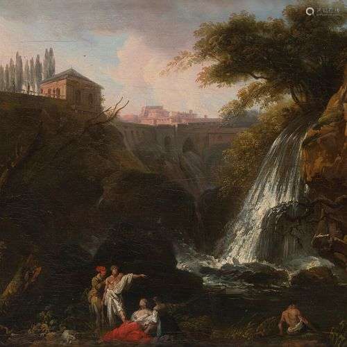 SUIVEUR DE Joseph VERNET (1714-1789) La Cascade à Tivoli. Hu...