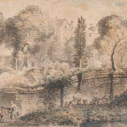 Charles LE CARPENTIER (1744-1822) Vue d'un parc et d'un chât...