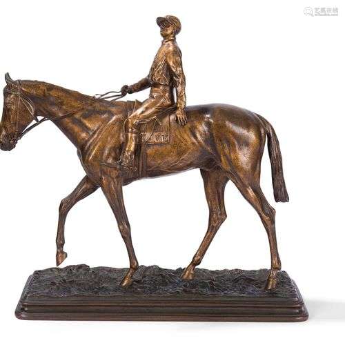 FIGURE EN BRONZE A PATINE MORDOREE représentant un Jockey di...