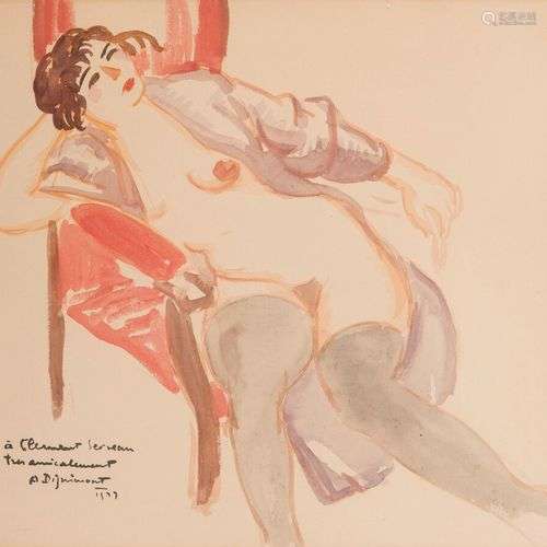 André DIGNIMONT (1891-1965) Modèle assis. Dessin au lavis d'...