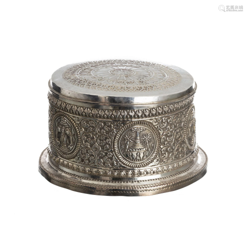 Burmese silver box with lid