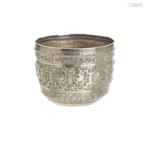 Burmese silver apsara bowl