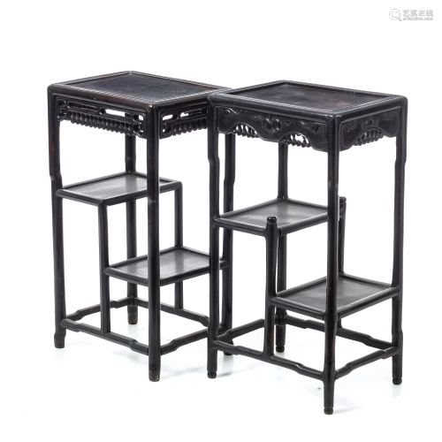 Two Chinese hongmu 'etagere' tables, Minguo