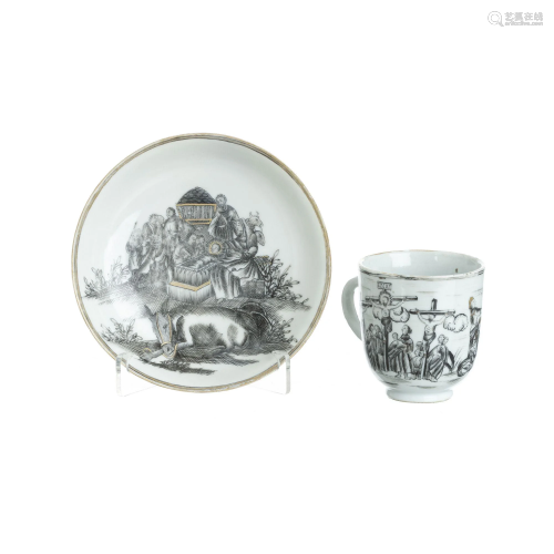 Chinese porcelain 'Life of Christ' saucer and a cup,