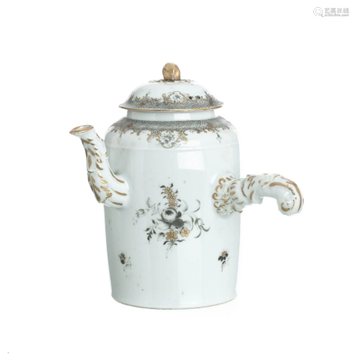 Chinese porcelain grisaille chocolate pot, Qianlong