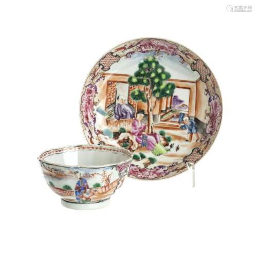 Chinese porcelain 'mandarin' teacup and saucer,