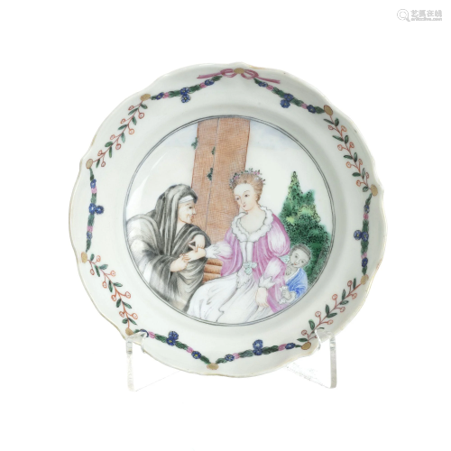 Chinese porcelain European subject saucer, Qianlong