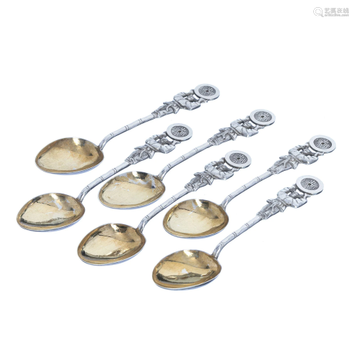 Six spoons in chinese silver