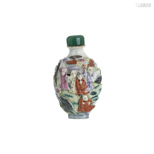 Chinese porcelain 18 Luohan snuff bottle, Guangxu