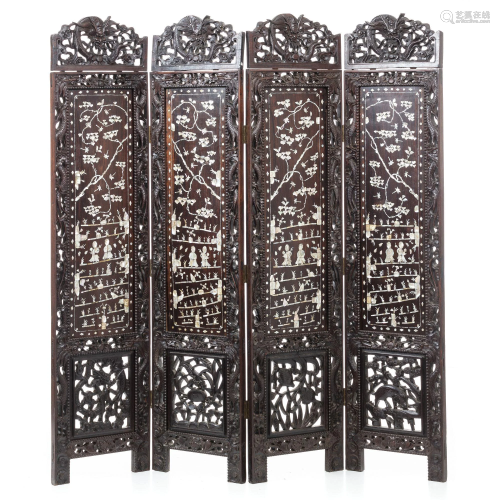 Four leaf Chinese hongmu and mother of pearl screen