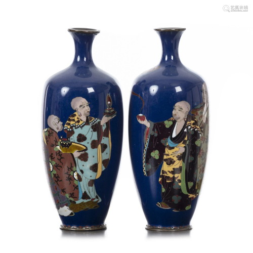 Pair of Japanese Shinto cloisonne vases