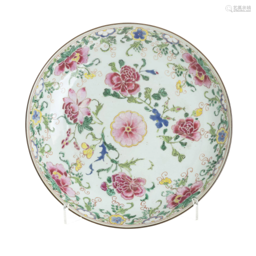 Chinese porcelain lotus and peonies plate, Yongzheng