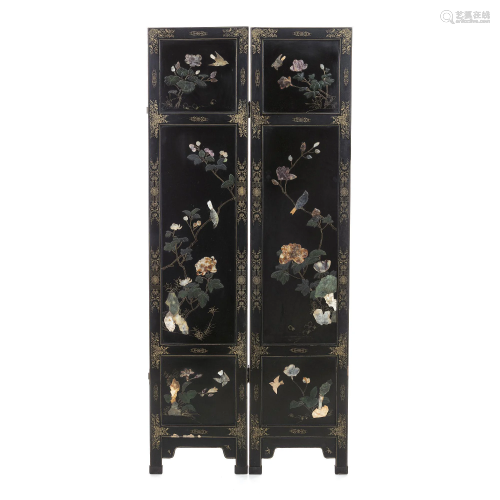 Pair of Chinese panels with hard stones
