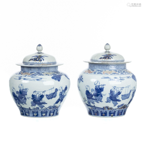 Pair of Chinese porcelain 'boy' pots