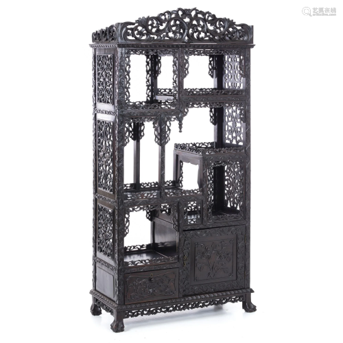 Chinese Hongmu carved bookcase, Minguo