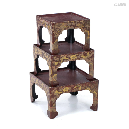 Three Japanese lacquer stacking tables