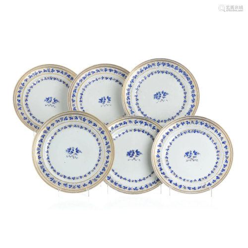 Set of six plates in Chinese porcelain, Jiaqing
