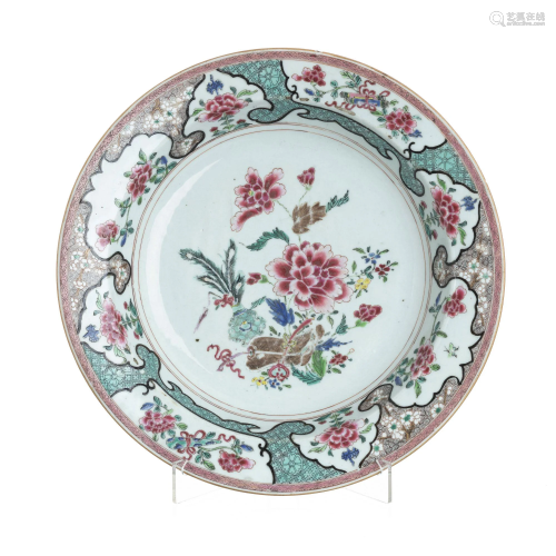 Large Chinese porcelain peony plate, Yongzheng