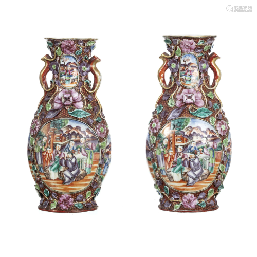 Pair of 'Mandarin' porcelain vases from China, Qianlong