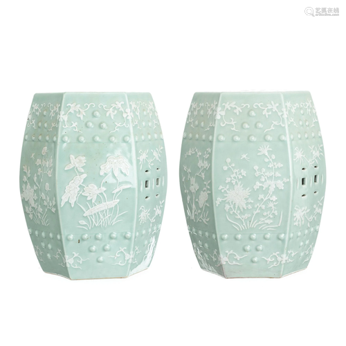 Pair of Chinese Celadon stools, Guangxu